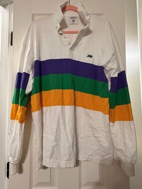 Vintage Perlis Mardi Gras Rugby Shirt Made in USA Purple Green Gold Size M